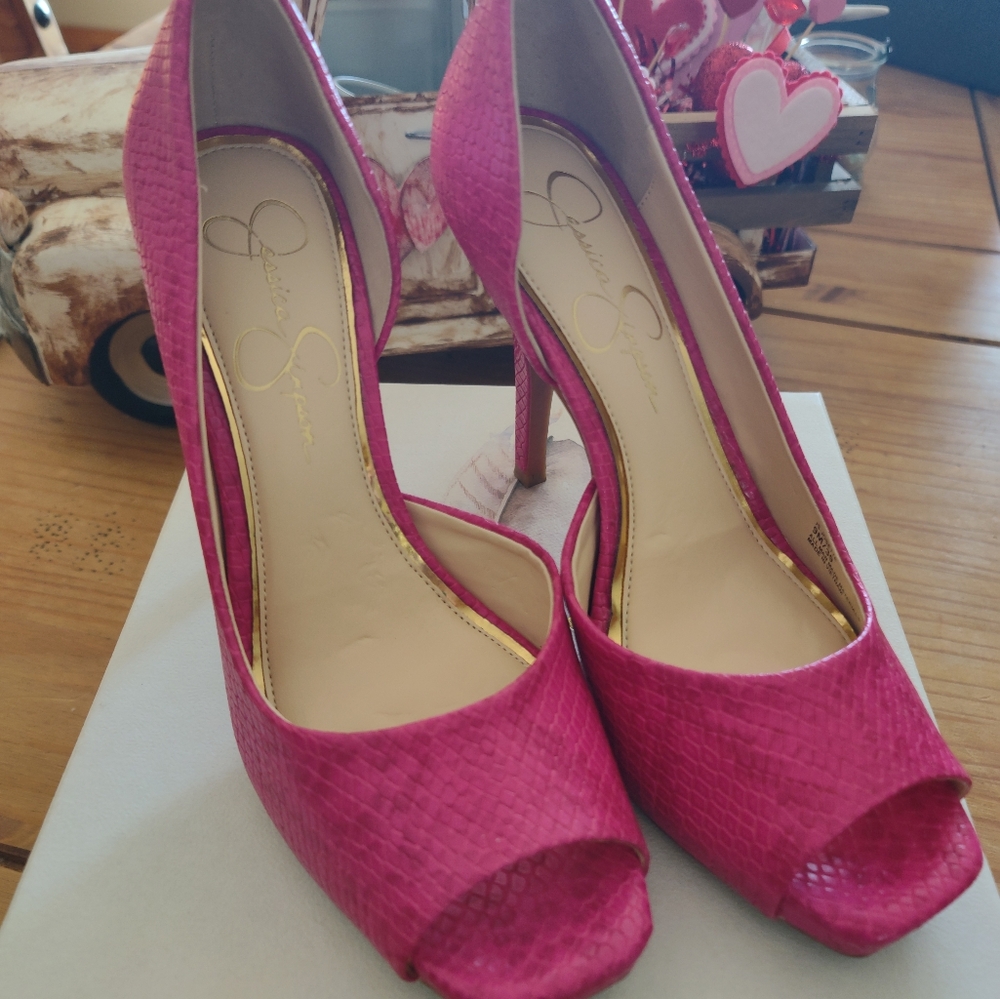 Jessica Simpson Pink Peep Toe High Heels stye, Josette 9M